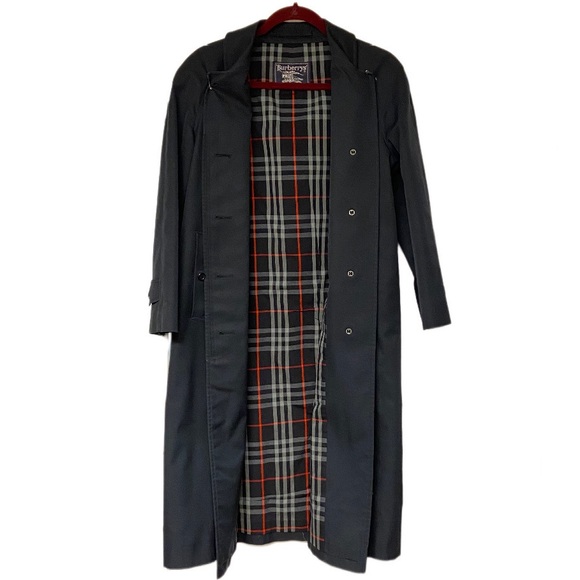 Vtg Burberrys Trench Coat Navy Blue Nova Check Lining - Picture 1 of 9